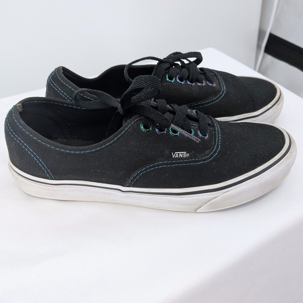 Vans Black Canvas Skate Sneakers Iridescent Eyelets Womens 8‎ Mens 6.5